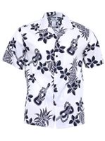 Two Palms Ukulele White Cotton Men's Open collar Hawaiian Shirt