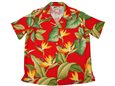 Paradise Found Airbrush Bird of Paradise Red Rayon Women&#39;s Hawaiian Shirt