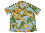 Paradise Found Airbrush Bird of Paradise Sky Blue Rayon Women's Hawaiian Shirt