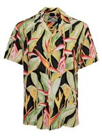 Paradise Found Heliconia Black Rayon Men's Hawaiian Shirt