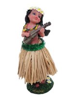 Natural Green Hula girl with Ukulele Dashboard Doll 6.5"