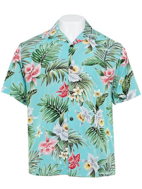 Royal Hawaiian Creations Orchid Teal Rayon Men's Hawaiian Shirt |  AlohaOutlet