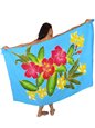 Sarong King Hibiscus Turquoise Hand Print Pareo with Pareo Holder