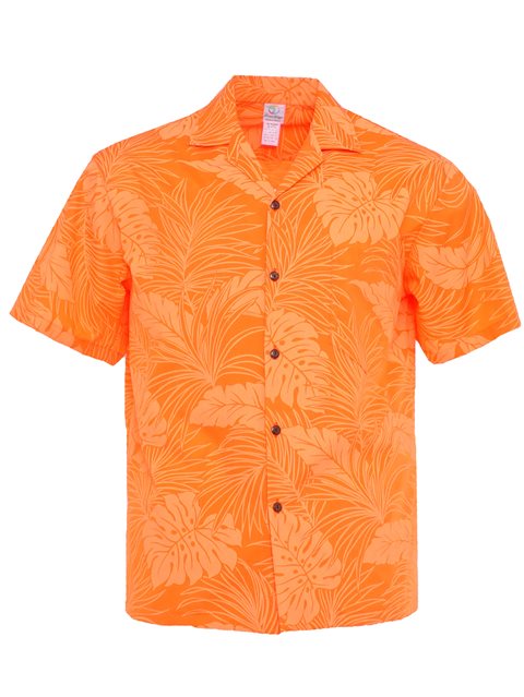 saltet hvis du kan Regan Hawaiian Leaves Orange Poly Cotton Men's Hawaiian Shirt | AlohaOutlet