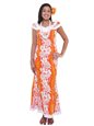Royal Hawaiian Creations New Hibiscus Fern Panel Orange Poly Cotton Hawaiian Nahenahe Ruffle Long Muumuu Dress