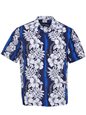 Royal Hawaiian Creations New Hibiscus Fern Panel Blue Poly Cotton Men&#39;s Hawaiian Shirt