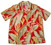 Paradise Found Heliconia Red Rayon Women&#39;s Hawaiian Shirt
