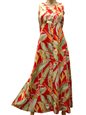 Paradise Found Heliconia Red Rayon Hawaiian Long Dress