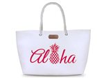 Island Heritage Aloha Pineapple Pink Rope Handle Beach Tote Bag
