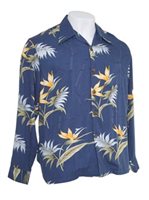 Paradise Found Bamboo Paradise Navy Rayon Men's Long Sleeve Hawaiian Shirt