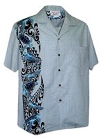 Pacific Legend Honu Panel Slate Cotton Men's Hawaiian Shirt