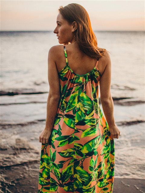 Vermilli Hawaii Pink Leaves Janica Maxi Dress | AlohaOutlet