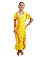 Hilo Hattie Ohia Yellow Rayon Ruffle Dress Mid-length