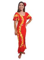 Hilo Hattie Ohia Red Rayon Ruffle Dress Mid-length