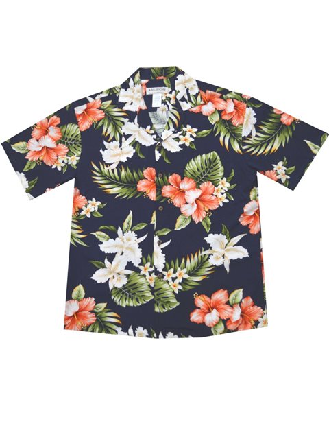 KY Mens Breezy Hibiscus Cotton Hawaiian Shirt