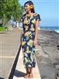 [Exclusive] Two Palms Golden Pineapple Navy Rayon Hawaiian Long Dress