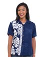 Hilo Hattie Prince Kuhio Navy/White Rayon Women&#39;s Hawaiian Shirt
