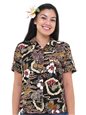 Hilo Hattie Vintage Scenic Black Rayon Women&#39;s Hawaiian Shirt