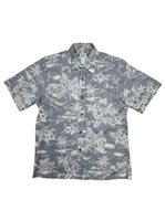 Two Palms Love Shack Navy Cotton Men's Reverse Printing Hawaiian Shirt