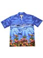 Ky&#39;s Tropical Sea Life  Navy Blue Cotton Poplin Men&#39;s Hawaiian Shirt