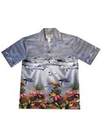Ky's Tropical Sea Life Gray Cotton Poplin Men's Hawaiian Shirt