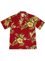 Ky's Wild Hibiscus Red Rayon Men's Hawaiian Shirt
