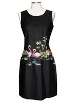 Ky's Flamingo Border Design Black Cotton Tank Dress