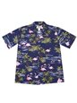 Ky&#39;s All Over Flamingo Navy Blue Cotton Men&#39;s Hawaiian Shirt