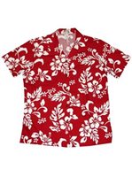 Ky's Original Hibiscus Red Cotton Women's Hawaiian Shirt
