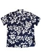 Ky&#39;s Original Hibiscus Navy Blue Cotton Women&#39;s Hawaiian Shirt