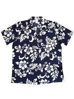 Ky's Original Hibiscus Navy Blue Cotton Women's Hawaiian Shirt