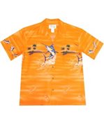 Ky's Jumping Marlin Orange Cotton Poplin Men's Hawaiian Shirt