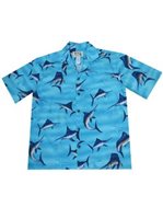 Ky's Marlin Fever Blue Cotton Poplin Men's Hawaiian Shirt