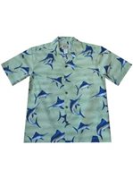 Ky's Marlin Fever Green Cotton Poplin Men's Hawaiian Shirt