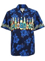 Ky's Hawaiian Beer Navy Blue Cotton Poplin Men's Hawaiian Shirt