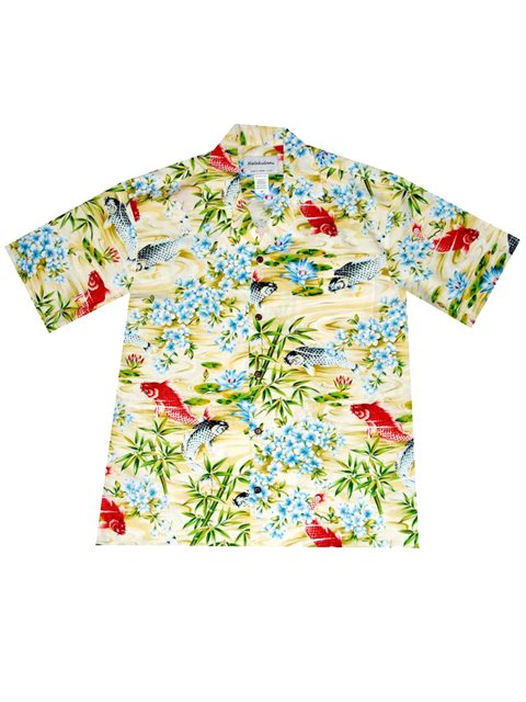 KY'S Koi Fish Yellow Men's Hawaiian Shirt , S
