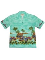 Ky's Tropical motorcycles Green Cotton Poplin Men's Hawaiian Shirt