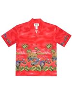 Ky's Tropical motorcycles Red Cotton Poplin Men's Hawaiian Shirt