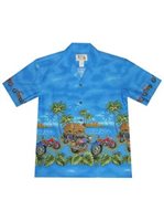 Ky's Tropical motorcycles Navy Blue Cotton Poplin Men's Hawaiian Shirt