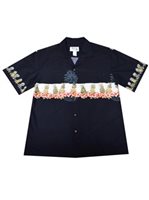 Ky's Pineapple Plantation  Black Cotton Poplin Men's Hawaiian Shirt