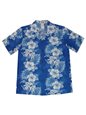 Ky&#39;s Floral Lei Navy Blue Cotton Women&#39;s Hawaiian Shirt