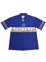 Ky's Pineapple Plantation  Navy Blue Cotton Poplin Men's Hawaiian Shirt