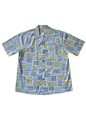 Ky&#39;s Tapa Honu Square Blue Cotton Poplin Men&#39;s Hawaiian Shirt