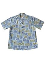 Ky's Tapa Honu Square Blue Cotton Poplin Men's Hawaiian Shirt