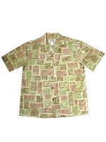 Ky's Tapa Honu Square Green Cotton Poplin Men's Hawaiian Shirt