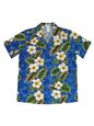 Ky&#39;s Hibiscus Panel Navy Blue Cotton Women&#39;s Hawaiian Shirt