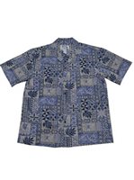 Ky's Honu Monstera  Blue Cotton Poplin Men's Hawaiian Shirt