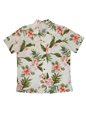 Ky&#39;s Hibiscus Garden White w/Coral Cotton Women&#39;s Hawaiian Shirt