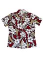 Ky&#39;s Hibiscus and Surfboard Red Cotton Women&#39;s Hawaiian Shirt
