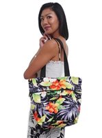 Nani Island Watermark Floral Black Hawaiian Tote Bag with Zipper